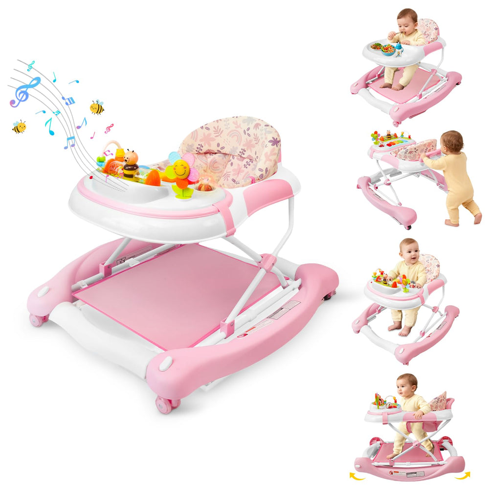 Lerrutue 5-in-1 Baby Walker folded for compact storage.