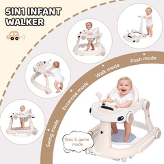 Lerrutue baby walker with 360° swivel front wheels and rear brakes for control