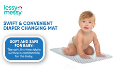 Lessy Messy waterproof travel changing pad grey, keeps surfaces dry on the go.