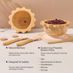 let's make bamboo plate set with divided sections supports self-feeding