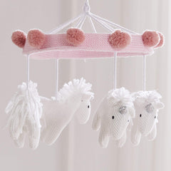 Levtex Baby Colette mobile featuring pink pom poms adds playful movement for soothing routines