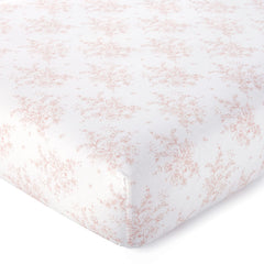 Levtex Baby Heritage crib fitted sheet in floral blush on white, snug fit for standard crib mattresses.