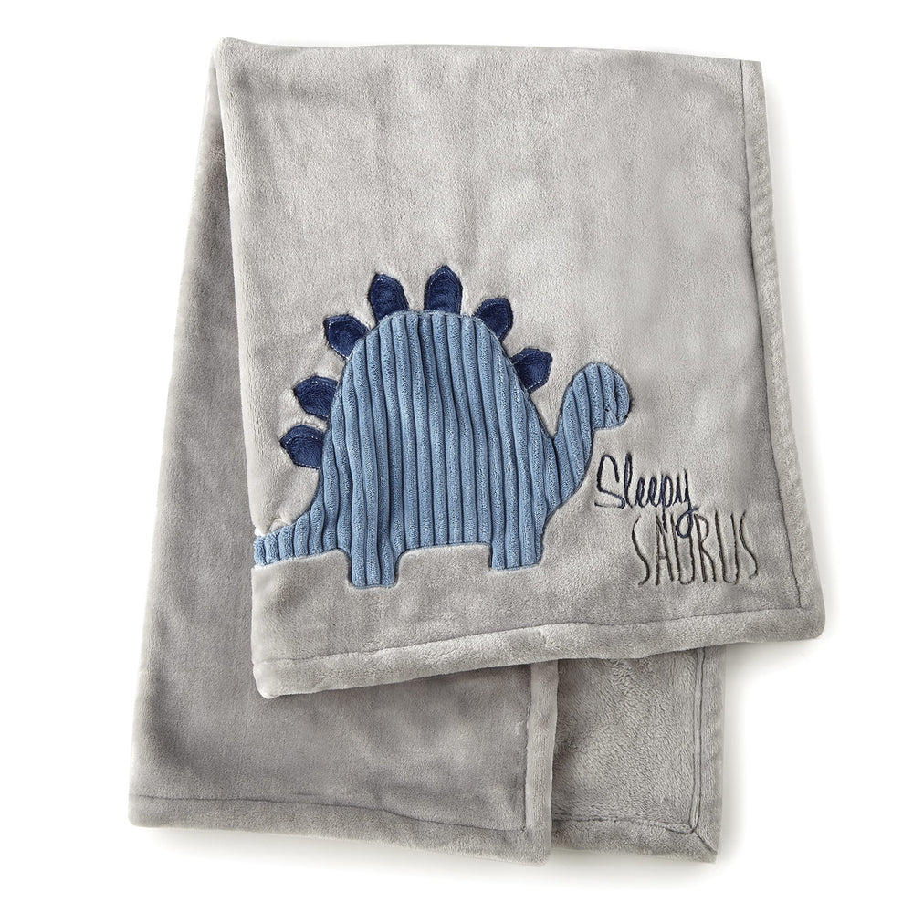 Levtex Baby Kipton plush blanket with dinosaur applique for cozy nursery decor and baby warmth.