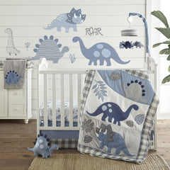 Blue, grey, navy colorway complements modern nurseries and coordinated Kipton decor.