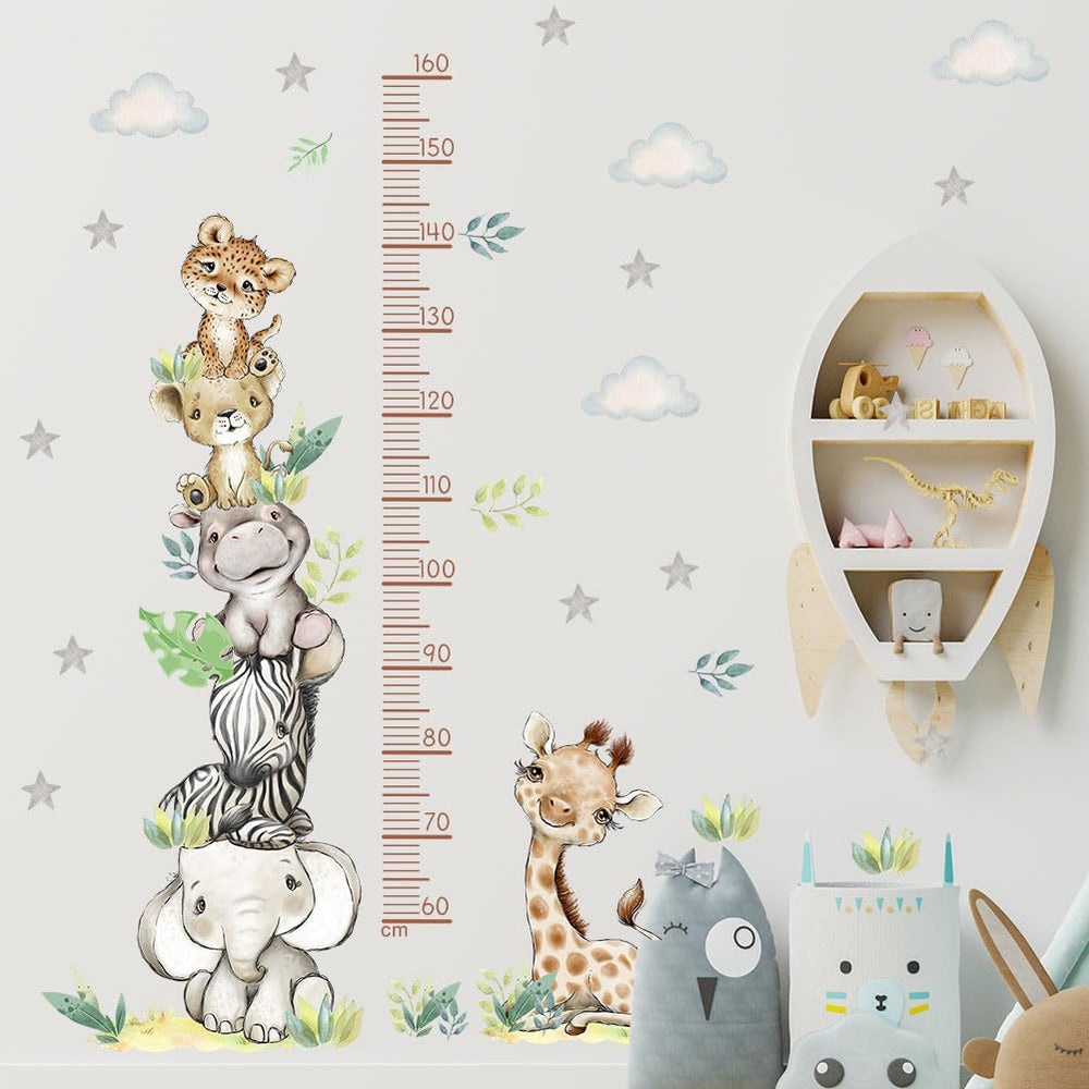 LFQZSNHD jungle height chart features giraffe and elephant for kids' room growth.