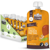 Li'l Hala Foods chicken pad thai pouch pack shot, convenient on-the-go toddler meals.