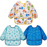 Lictin long-sleeve baby bib with waterproof catch-all pouch.