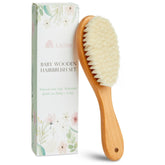 Lictin baby hair brush with walnut wood for gentle newborn grooming.