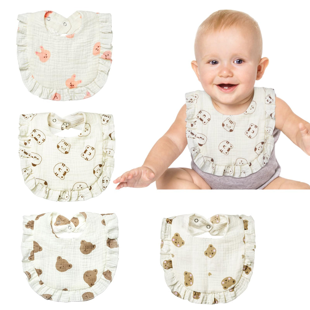 Lictin muslin baby bib 4-pack with soft cotton for gentle teething drool management.