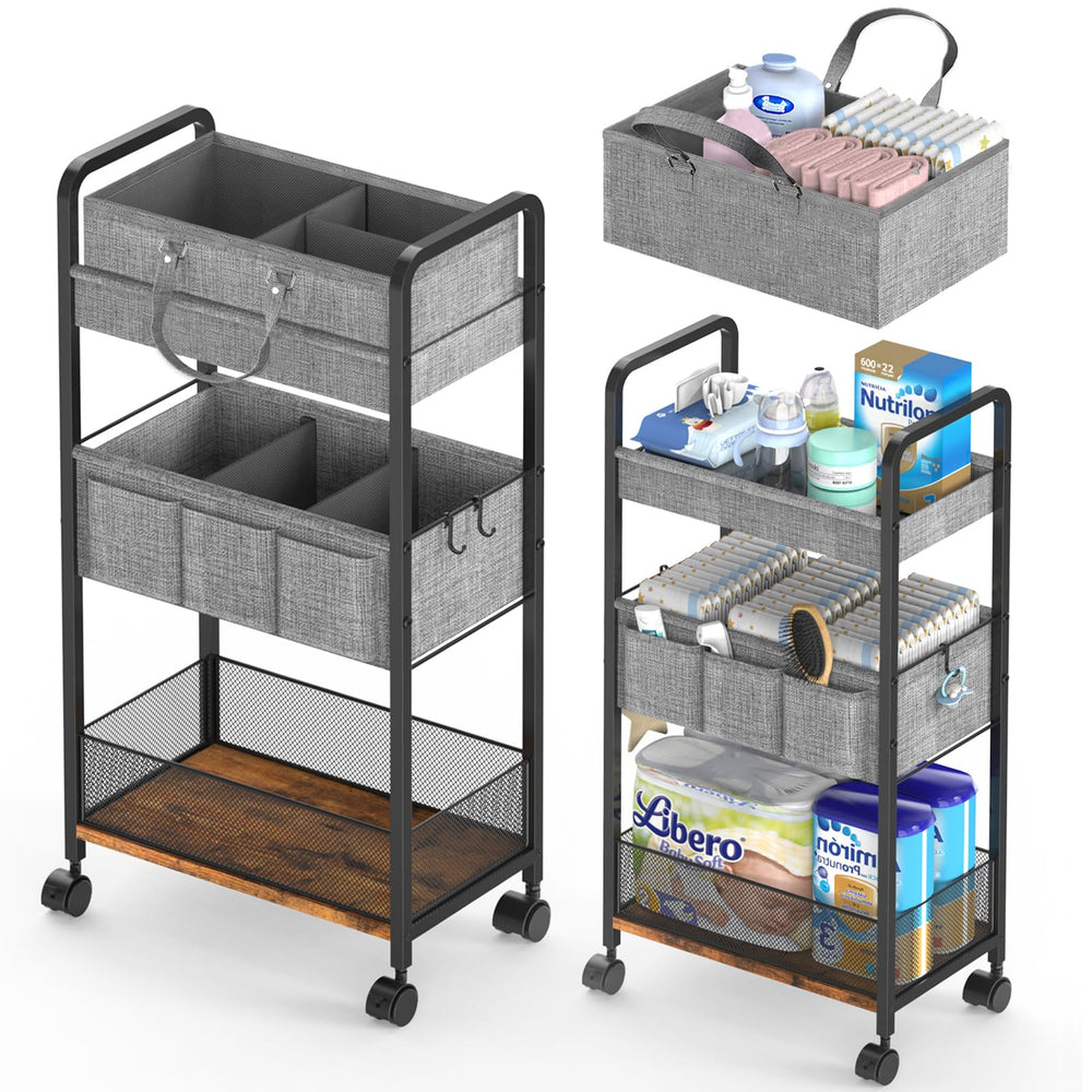 LIDTOP 2In1 diaper cart top view showing wide nursery storage for diapers and wipes.