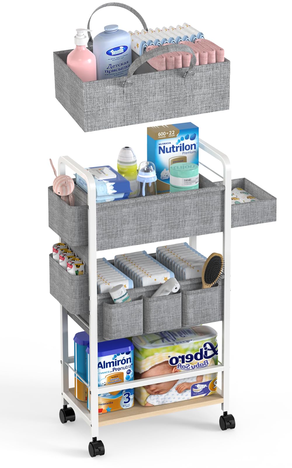 LIDTOP 2in1 diaper caddy cart top view with spacious compartments for quick, organized access
