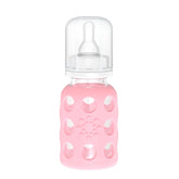 Lifefactory 4oz glass bottle with pink sleeve for easy grip and handling