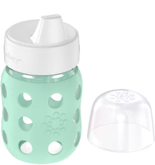 Lifefactory bottle shows vented valve and hygienic cap for clean sipping.