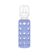 Lifefactory blueberry bottle glass with silicone sleeve for easy grip during feeding