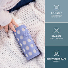 Close-up of Lifefactory blueberry bottle sleeve highlighting protective grip