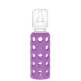 Lifefactory 9 oz glass baby bottle with Stage 2 nipple and protective sleeve for a secure grip