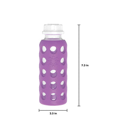 Lifefactory grape bottle close-up showing leakproof flat-cap seal.