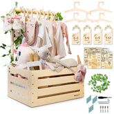 Lifemories wooden baby shower crate closet with hanger rack for organized nursery storage.