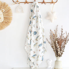 LifeTree sea turtle swaddle used as nursing cover and stroller shade.
