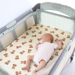 LifeTree elastic-band fitted sheet stays secure on playard mattresses during play