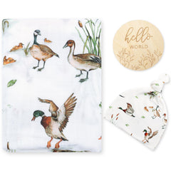 LifeTree mallard-duck swaddle blanket closeup with breathable, soft fabric.