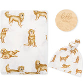LifeTree muslin swaddle blanket with golden retriever pattern offers newborn comfort.