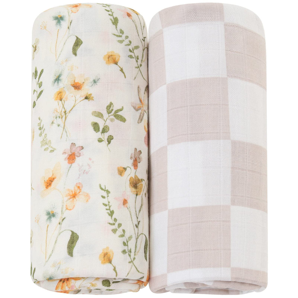 LifeTree muslin swaddle blanket floral dusty pink pattern for newborn comfort.