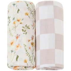 LifeTree muslin swaddle blanket floral dusty pink pattern for newborn comfort.