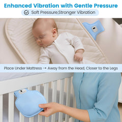 Lightium vibrating soother under crib mattress illustrates enhanced soothing pressure