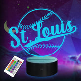 Lightzz Baseball Night Light displaying a vivid 3D illusion on a bedside table