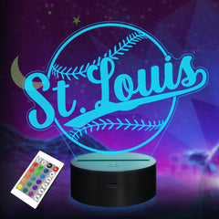 Lightzz Baseball Night Light displaying a vivid 3D illusion on a bedside table