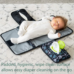 Lil Fox changing pad in use for a quick one-handed diaper change.