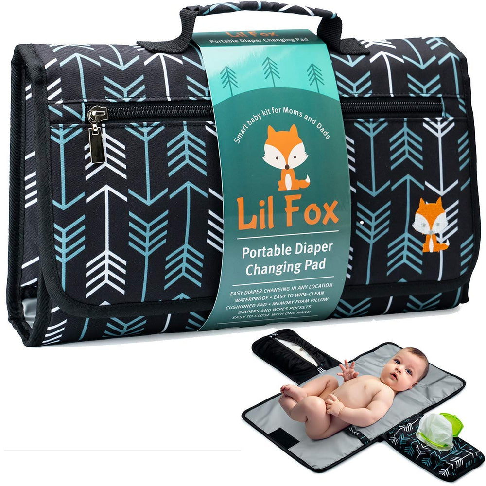 Lil Fox portable changing pad opened for one-handed diaper changes.