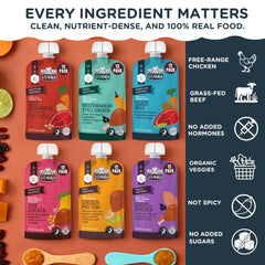 Li'l Hala Foods grass-fed beef pouch image highlighting clean ingredients and no hormones.