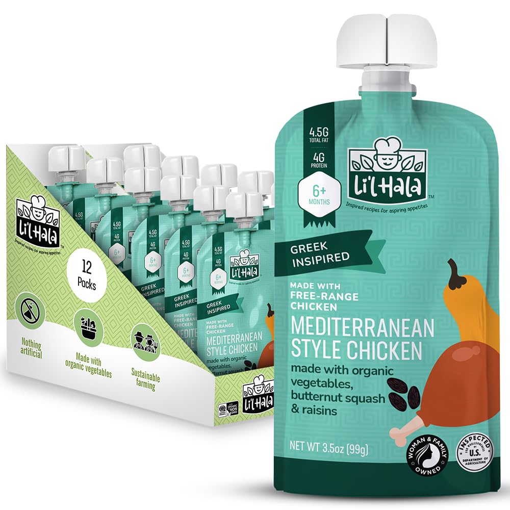 Li'l Hala Foods Mediterranean chicken pouch with free-range chicken for growing taste buds.