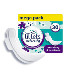 Lil-Lets extra-long postpartum pad with wings provides secure overnight protection.