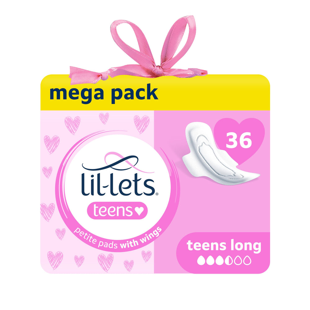 Lil-Lets Teens Long Pads with Wings pack front view for reliable protection