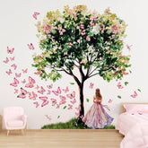 Lilacanthara flower tree wall sticker with butterflies, ideal for a dreamy nursery space.