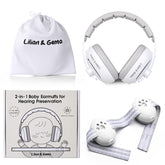 Lilian&Gema 2-in-1 baby ear muffs on plane for gentle noise protection