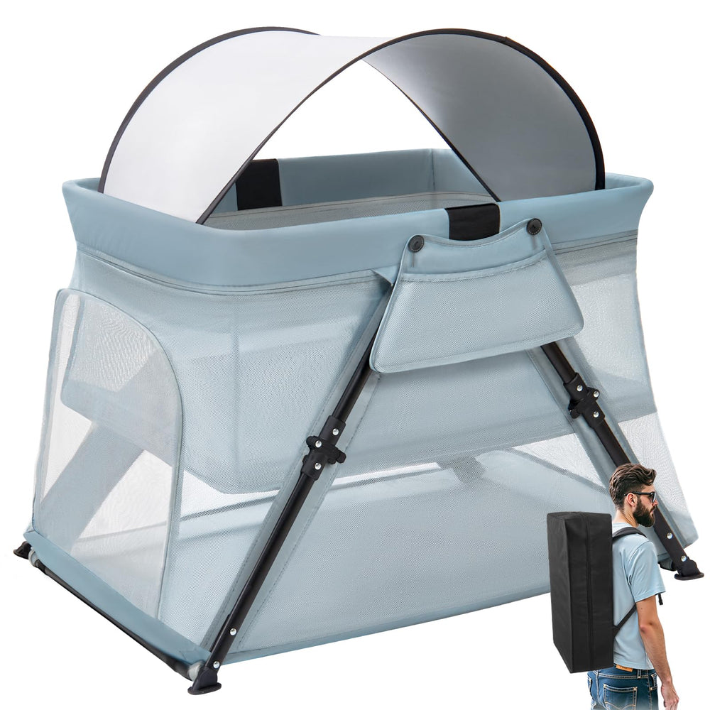 Lilian&Gema 2-in-1 Travel Crib with mattress inside offers comfortable naps on the go.