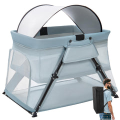 Lilian&Gema 2-in-1 Travel Crib with mattress inside offers comfortable naps on the go.