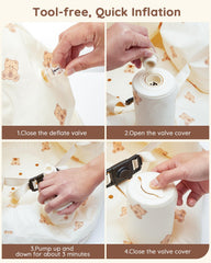 Lilian&Gema built-in pump close-up demonstrates quick, tool-free inflation for meals.