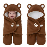 Lilian&Gema bear swaddle with soft plush for cozy newborn warmth.
