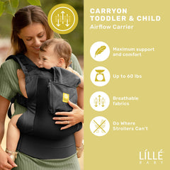 LILLEbaby CarryOn Airflow tall torso supports growing child securely.