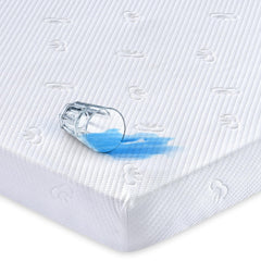 Lillibearas waterproof pack and play mattress protector guarding against leaks during playtime.