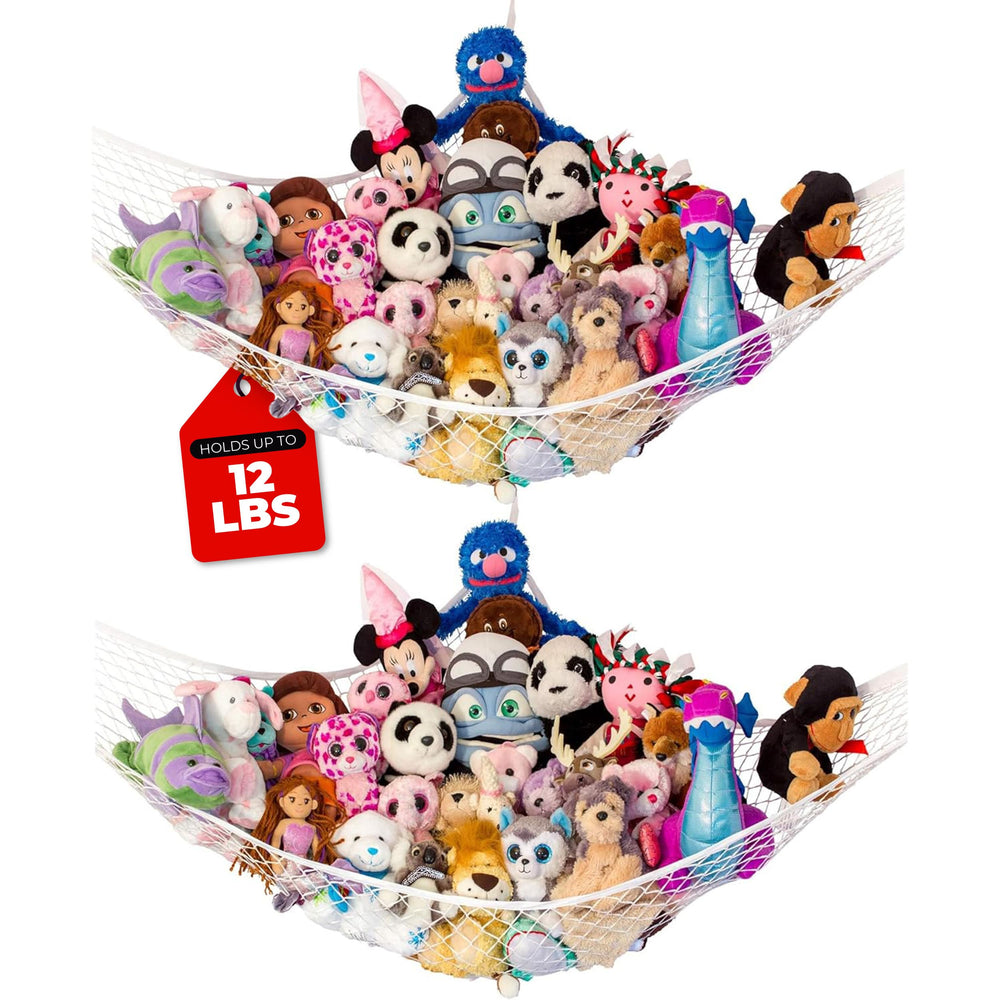Lilly's Love stuffed animal hammock in corner hanging keeps plush toys organized.