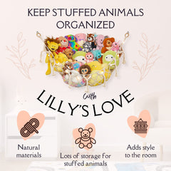 Lilly's Love large capacity hammock keeps jumbo plush toys organized