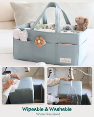Lily Miles diaper caddy willow green eight pockets organizes wipes and creams