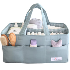 Lily Miles diaper caddy willow green front view keeps essentials organized at the changing table