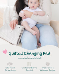 Lily Miles one-hand operation changing pad, Soft Sand, ideal for on-the-go diapering.